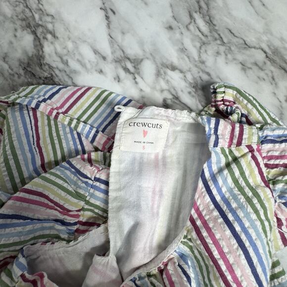 Crewcuts Girls Puff Sleeve Dress Rainbow Seersucker Size 5 Sun A Line Tiered - Picture 4 of 6